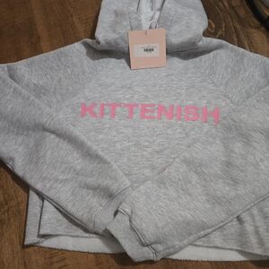 Kittenish Gray Hoodie with Pink Tag